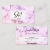 エレガントなパステルパープルの大理石 おしゃれなモノグラム 名刺 (正面/裏面)
