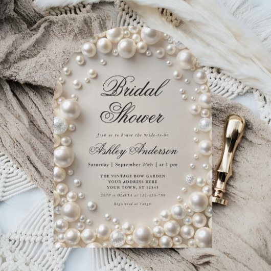 エレガントなパステルパールのブライダルシャワー 招待状