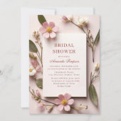 エレガントなパステルピンクのボヘミアンフラワーブライダルシャワー 招待状 (正面)