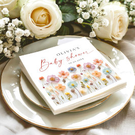 エレガントなパステルピンクのボヘミアンワイルドフラワーベビーシャワー スタンダードカクテルナプキン
