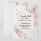 エレガントなパステルピンクの花柄 | モダン セーブザデート (正面/裏面)
