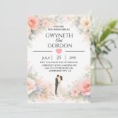 エレガントなパステルフラワーの結婚式招待状 - ロマンティック 招待状 (スタンド正面)