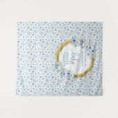 エレガントなパステルブルーゴールドフラワーベイビーシャワーバナー タペストリー (正面(横))