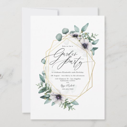 エレガントなパステルユーカリとアネモネのガーデンパーティー 招待状 (正面)