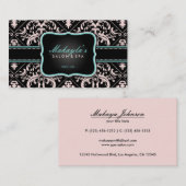 エレガントなパステル調のピンクおよび黒のヴィンテージのダマスク織 名刺 (正面/裏面)