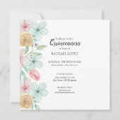 エレガントなパステル調の花模様|の金ゴールドフレームキンセアニェラ 招待状 (正面)
