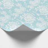 エレガントなパステル調の青および白いレースの包装紙 ラッピングペーパー (角)