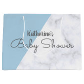 エレガントなパステル調の青および白い大理石のベビーシャワー ラージペーパーバッグ (正面)