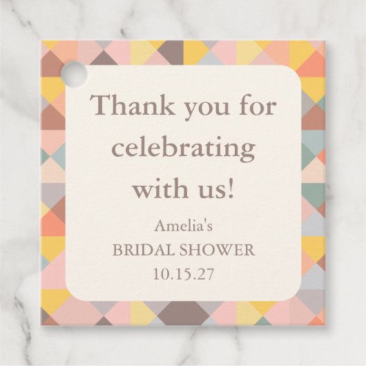 エレガントなパステル カスタム ブライダル シャワー サンクス フェイバータグ (正面)