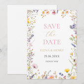 エレガントなパステル ワイルドフラワーズ ウェディング セーブ・ザ・デート 招待状 (正面/裏面)