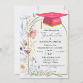 エレガントなパステル ワイルドフラワー ガーデン 卒業パーティー 招待状 (正面)