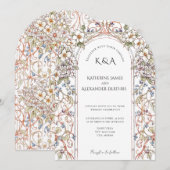 エレガントなパステル ヴィンテージ フラワー アーチ ウェディング 招待状 (正面/裏面)