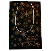 エレガントなパターン ブラック ゴールド メリークリスマス ミディアムペーパーバッグ (正面)