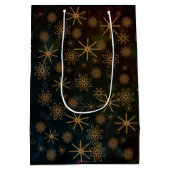 エレガントなパターン ブラック ゴールド メリークリスマス ミディアムペーパーバッグ (裏面)