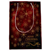 エレガントなパターン レッド ゴールド メリークリスマス ミディアムペーパーバッグ (正面)