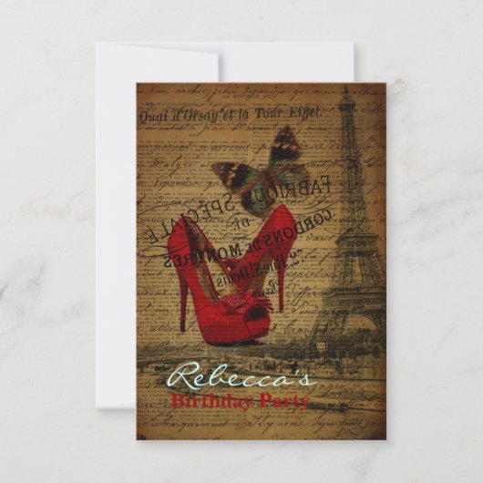 エレガントなパリのフランス風ヴィンテージ誕生日パーティー 招待状 (正面)