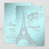 エレガントなパリのマスカレードパーティー 招待状 (正面/裏面)