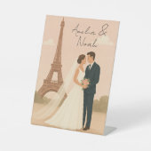 エレガントなパリの結婚式用ペデスタルサイン エッフェル塔付き 台座サイン (正面)