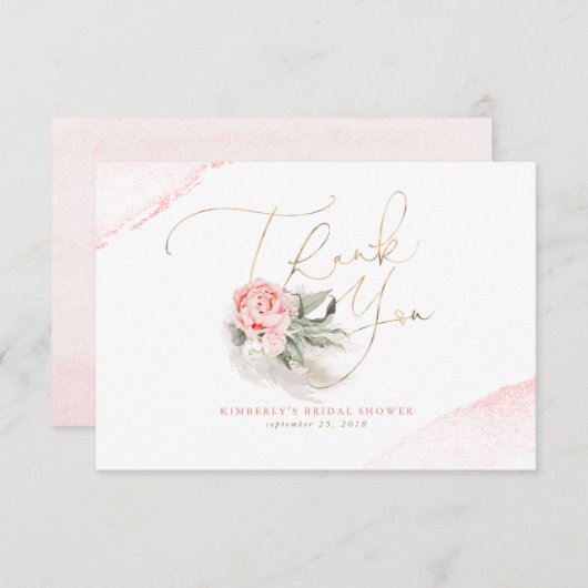 エレガントなパンパスグラス ピンクの花の感謝カード サンキューカード (正面/裏面)