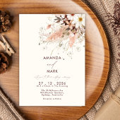 エレガントなパンパスグラス ボヘミアンワイルドフラワー ウェディング 招待状