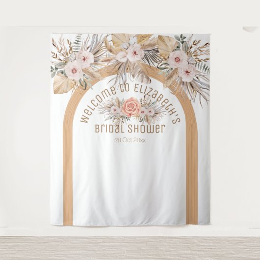 エレガントなパンパス草ベージュの花のウェディングシャワー タペストリー (正面)