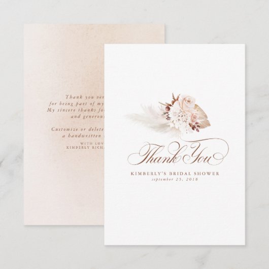 エレガントなパンパス草 ライト フローラル サンクス サンキューカード (正面/裏面)