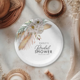 エレガントなパンパス＆パーム ウォーターカラー ブライダル シャワー ペーパープレート