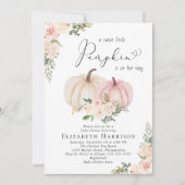 エレガントなパンプキンピンクの花のベビーガールシャワー 招待状 (正面)