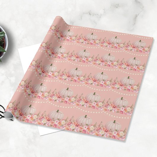 エレガントなパンプキン柄 | ブラッシュピンク ラッピングペーパー