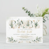 エレガントなパンプキン ベイビーシャワー リーフィーグリーン ゴールド 招待状 (スタンド正面)