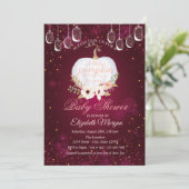 エレガントなパンプキン ライト フローラル バーガンディ ベビーシャワー 招待状 (スタンド正面)