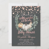 エレガントなパンプキン、葉、ローズゴールドのベイビーシャワー 招待状 (正面)