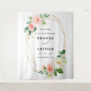 エレガントなパーソナライズされたウェディング フォトブースの背景 タペストリー