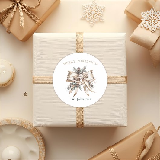 エレガントなパーソナライズされたクリスマス ボウ スティッカー ラウンドシール