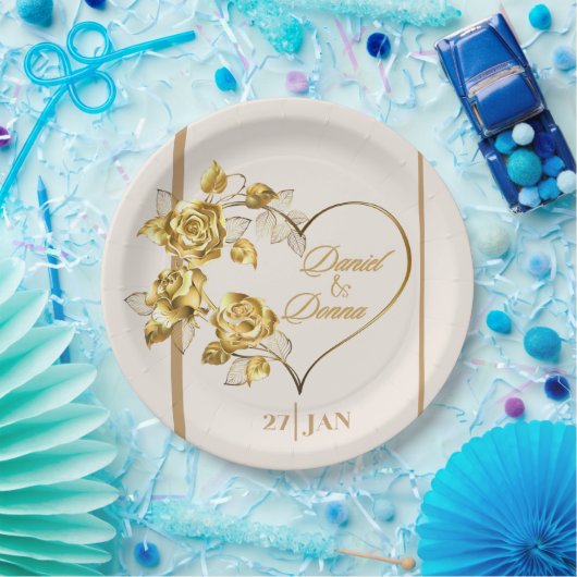 エレガントなパーソナライズされたゴールドの結婚式の紙皿 ペーパープレート (パーティー)