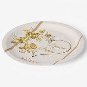 エレガントなパーソナライズされたゴールドの結婚式の紙皿 ペーパープレート (アングル)