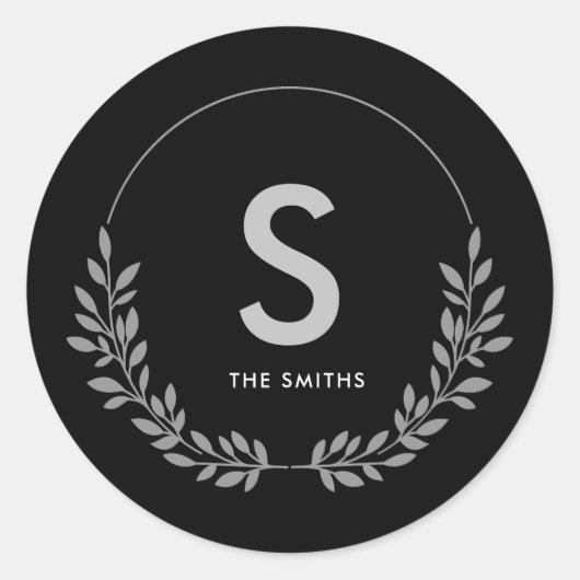 エレガントなパーソナライズされたブラック＆ホワイトのモノグラム ラウンドシール (正面)