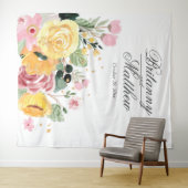 エレガントなパーソナライズされた水彩花のウェディング タペストリー (インサイチュ(横))