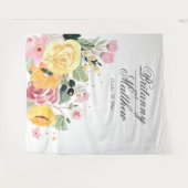 エレガントなパーソナライズされた水彩花のウェディング タペストリー (正面(横))