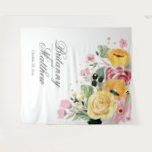 エレガントなパーソナライズされた水彩花のウェディング タペストリー (正面(横))