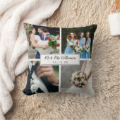 エレガントなパーソナライズされた結婚式当日の写真コラージュ クッション (ブランケット)