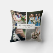 エレガントなパーソナライズされた結婚式当日の写真コラージュ クッション (裏面)