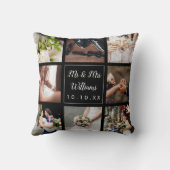 エレガントなパーソナライズされた結婚式当日の写真コラージュ クッション (裏面)