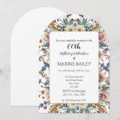 エレガントなパーソナライズドフラワーラック 60歳の誕生日 招待状 (正面/裏面)