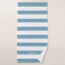 エレガントなパーソナライズド ダストブルー ホワイト ストライプ バス バスタオル