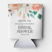 エレガントなパーソナライズド フラワー ピンクのブライダル シャワー 缶クーラー (正面)