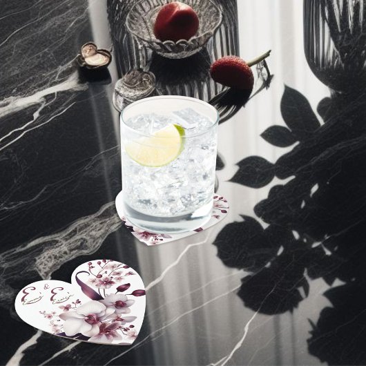 エレガントなパーソナライズフラワーウェディングコースター ペーパーコースター