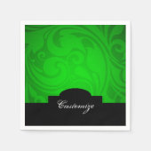 エレガントなパーソナライズブラック＆グリーンのナプキン スタンダードカクテルナプキン (正面)