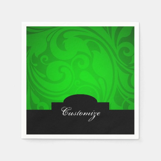 エレガントなパーソナライズブラック＆グリーンのナプキン スタンダードカクテルナプキン (正面)