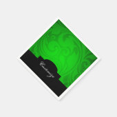 エレガントなパーソナライズブラック＆グリーンのナプキン スタンダードカクテルナプキン (角)